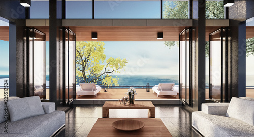 Cuadros en Lienzo Beach luxury living on Sea view / 3d rendering