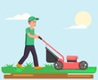 © eduardrobert - Man with lawn mower cartoon