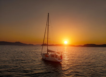 Bare Boat During Sunrise In Aegean Sea Close To Datca Turkey