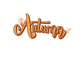 Wall Mural - Autumn handwritten lettering with decoration. Vector illustration.