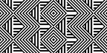 Seamless Pattern With Striped Black White Straight Lines And Diagonal Inclined Lines (zigzag, Chevron). Optical Illusion Effect, Op Art. Background For Cloth, Fabric, Textile, Tartan.