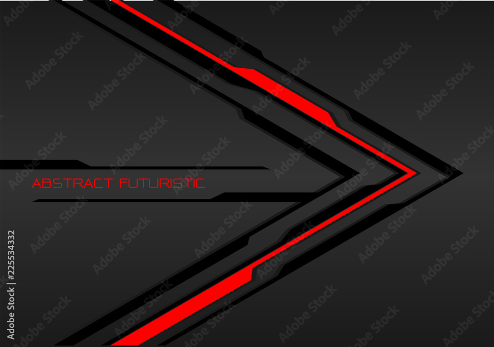 Abstract red light black line arrow on dark grey metal direction design ...