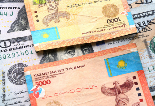 Kazakhstan Tenge And Dollars Banknotes Macro Background On Banking Kazakhstan Tenge And Dollars Banknotes Macro Background On Banking Devaluation The To Dollar Exchange Rate For Bussiness Sites Magazines