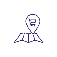 Poster - Shop location line icon. Navigation app, guide, city map. Shopping concept. Vector illustration can be used for topics like retail, travel, application