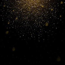 Falling Golden Snow On Dark Background. Vector Holiday Background.