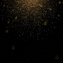 Wall Mural - Falling golden snow on dark background. Vector holiday background.