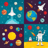 Fototapeta Kosmos - Space planets banner set. Flat illustration of space planets vector banner set for web design