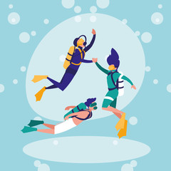 Poster - group of person practicing diving avatar character