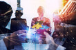 © alphaspirit - Business people work together in office. Concept of teamwork and partnership. double exposure with network effects