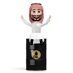 Wall Mural - 3D arab cartoon character sitting on oil barrel