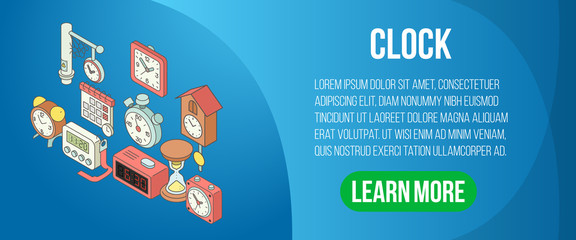 Poster - Clock concept banner. Isometric banner of clock vector concept for web, giftcard and postcard