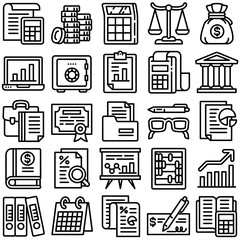 Poster - Accounting icon set. Outline set of accounting vector icons for web design isolated on white background