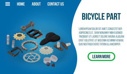 Poster - Bicycle part concept banner. Isometric banner of bicycle part vector concept for web, giftcard and postcard