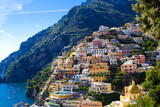 Fototapeta  - Panoramic view of the city and sea on the sunny day.Positano.Italy.