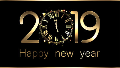 Wall Mural - Black 2019 new year background with clock.