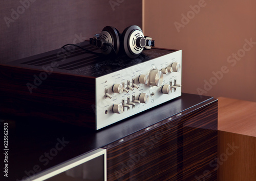 Fotomural Vintage Audio Stereo Amplifier with Headphones