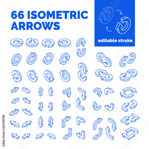 Editable Stroke Business Isometric Arrows Set,isolated Vector ...