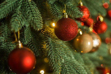 Christmas tree decorated with red balls