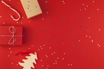 New Year or Christmas presents red background