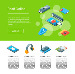 Wall Mural - Vector 3d isometric online education icons landing web page banner template illustration