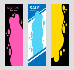 Set vertical Bright Abstract banners. Poured yellow and red pain