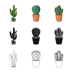 Sticker - Vector illustration of cactus and pot sign. Collection of cactus and cacti stock symbol for web.