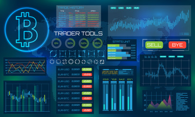 Wall Mural - Bitcoin Technology Visualization. Futuristic aesthetic design. Bit Coin BTC Background with HUD Elements