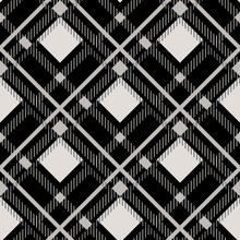Black White Diagonal Check Texture Seamless Pattern. Vector Illustration.