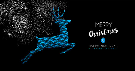 Christmas and New Year blue deer greeting card