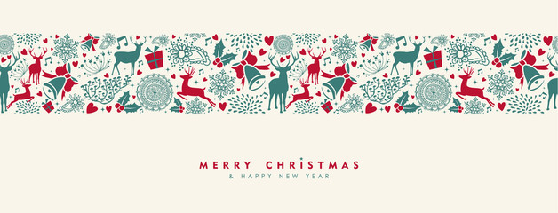 Christmas and New Year vintage deer banner