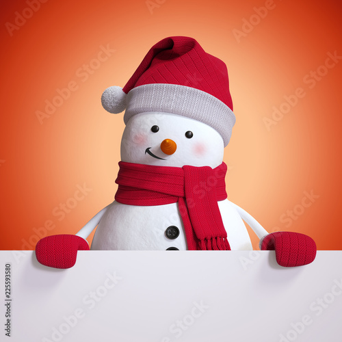 3d Render Christmas Greeting Card Template Cute Snowman Cartoon