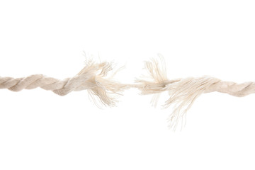 Wall Mural - Frayed rope at breaking point on white background