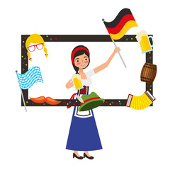 Wall Mural - bavarian woman with frame beer flag hat barrel