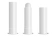 Vector realistic 3d white blank glossy closed and opened lip balm stick or hygienic lipstick set closeup isolated on white background. Design template for graphics, vector mockup. Cosmetic packaging