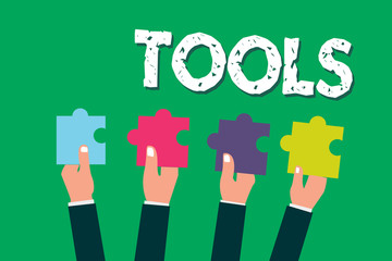 Poster - Word writing text Tools. Business concept for device implement like held and used carry out particular function.