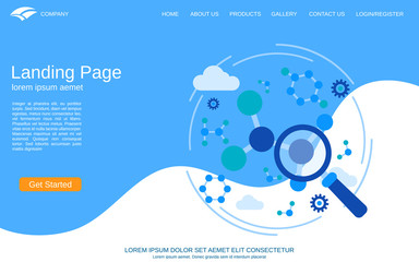 Wall Mural - website landing page vector template. abstract vector background with science research flat concept 