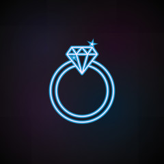 Poster - wedding ring icon in neon style. One of Woman Accessories collection icon can be used for UI, UX