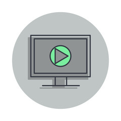 Poster - media player on the monitor icon in badge style. One of web collection icon can be used for UI, UX