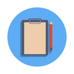 Poster - Paper folder with clip and pen colored icon in badge style. One of Banking collection icon can be used for UI, UX