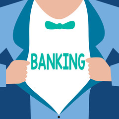 Word writing text Banking. Business concept for Business conducted or services offered by bank Finance related.