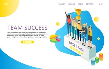 Wall Mural - team success landing page website vector template