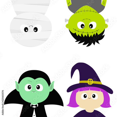 Happy Halloween. Vampire count Dracula, Mummy, whitch hat, zombie round