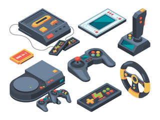 Poster - Video game console and different technical gadgets. Game console and play electronic arcade illustration vector