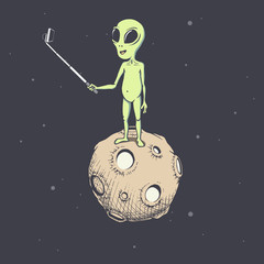 Wall Mural - alien make selfie on the moon.space theme.vector illustration