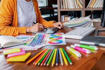 Creative Web Designer planning application and developing template layout, framework for mobile phone. User experience (UX) concept.