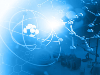 Wall Mural - atom with molecules. Abstract science background. 3d illustration .