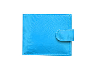 Closed Blue leather wallet isolated on white background