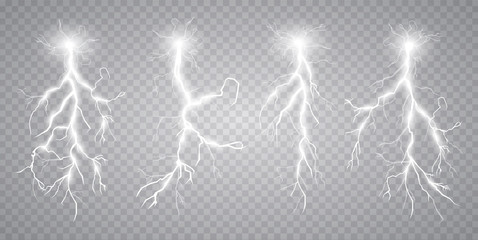 vector illustration. transparent light effect of electric lightning. the indomitable power of natura