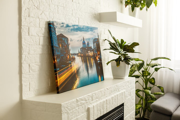 modern lliving room interior with venice, italy, canvas on the wall - it is my photo available in sh