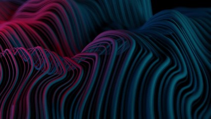 Poster - 
3d abstract background with wavy deformed thin and thick lines. Camera depth of field. Perfect for presentations. Organic flow lines. Loop animation.

